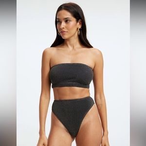 NWT - ALWAYS FITS METALLIC BIKINI BANDEAU | BLACK